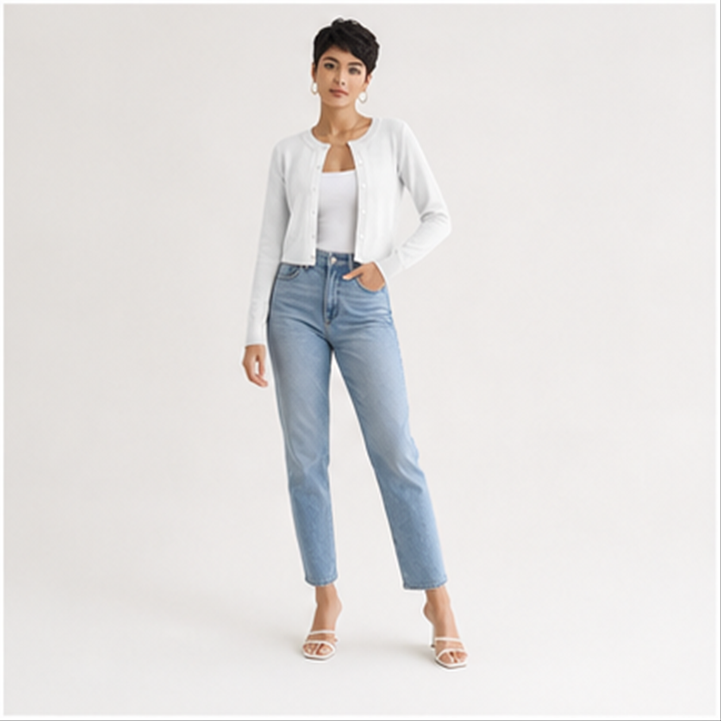 Cropped Cardigan Bolero Shrug for Women, Button Down Long Sleeve Knit Sweater for Dresses, for Jeans, XS to XL - model view