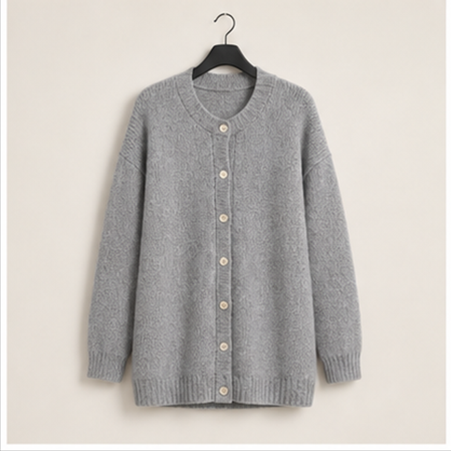 Long Sleeve Crewneck Button Down Women's Sweaters Fall Open Front Chunky Cardigan Sweaters for Women - front view