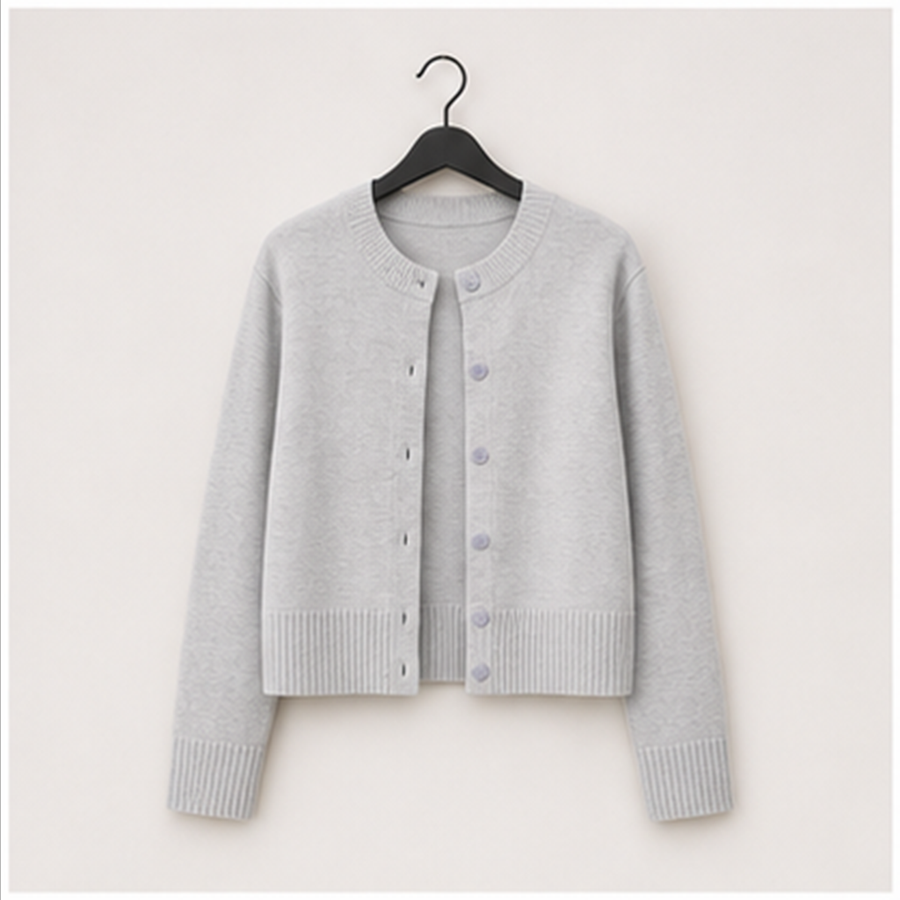 Women's Cropped Knit Cardigan Sweater Button Down Long Sleeve Slim Fit Gray Fall Layering Top - front view