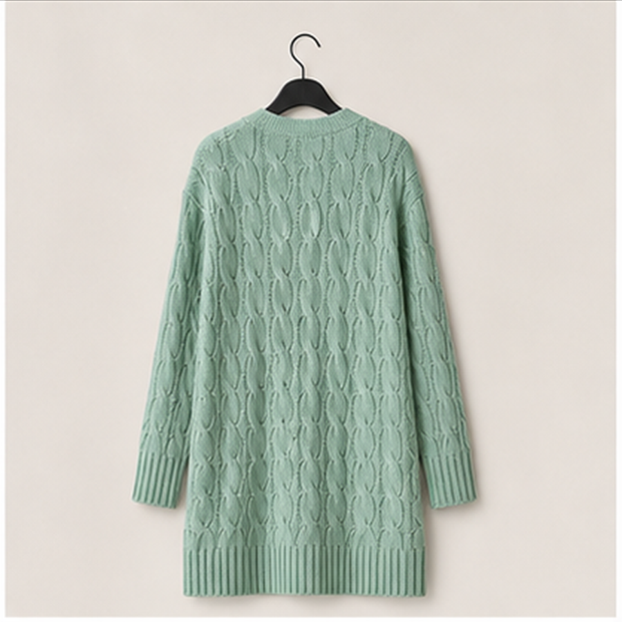 Long Sleeve Cable Knit Long Cardigan for Women Spring Winter Chunky Open Front Button Sweaters with Pockets - back view