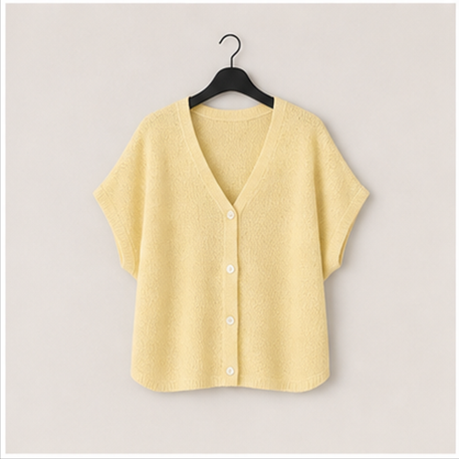 Women's Summer Oversized Cardigans Batwing Short Sleeve Lightweight Button V Neck Casual Knit Sweater Tops - front view