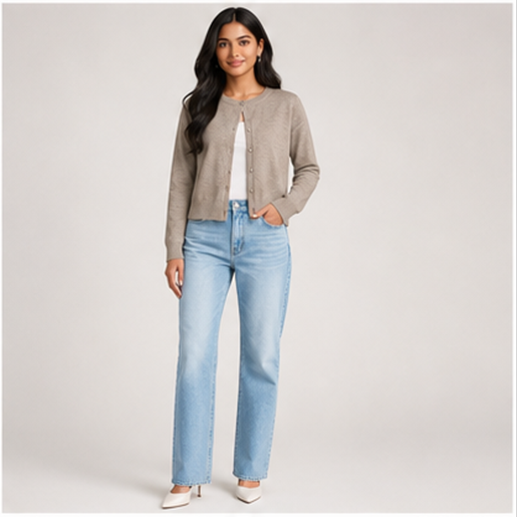 Women Long Sleeve Crew Neck Open Front Jackets Y2K Fall Fashion Clothes - model view